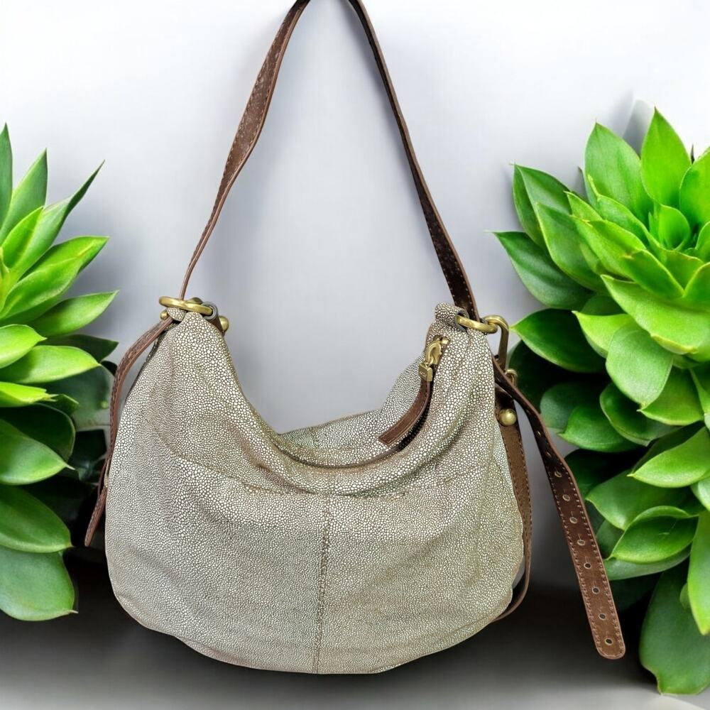 Hobo Slouchy Stingray Shoulder Bag Brown Shagreen Glaze Leather Curved Crossbody